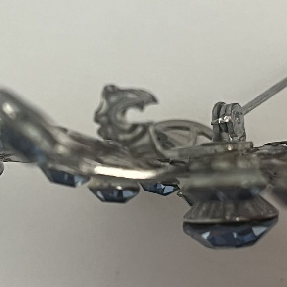 VTG Brooch Blue Rhinestones Star Burst Snowflake Art Deco Silver Tone - Picture 7 of 10